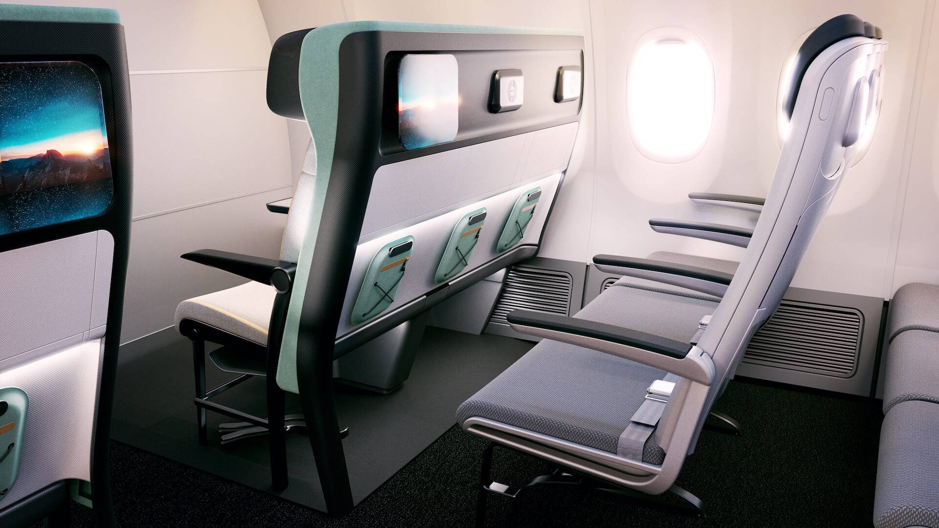 The back of a row of airline seats